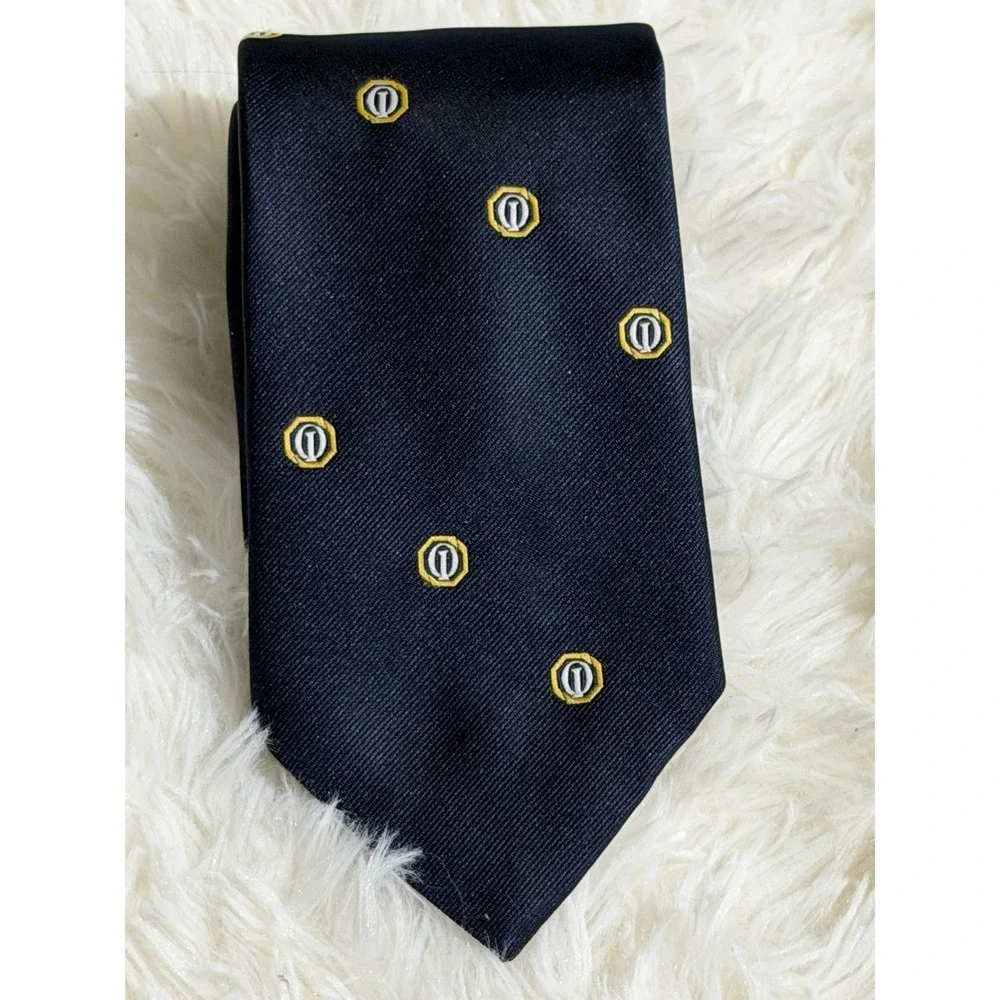 Frame Tie Navy Blue One Size Mens Geometric Logo Pattern Formal Accessory